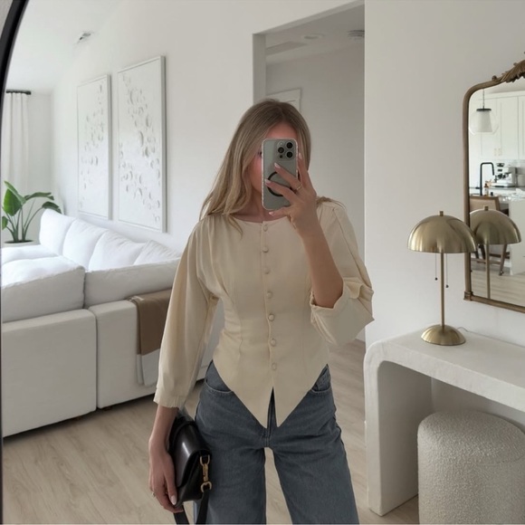 Reformation Martha Front Button Asymmetric Corset Blouse Top Size 2 NWOT - Picture 5 of 11